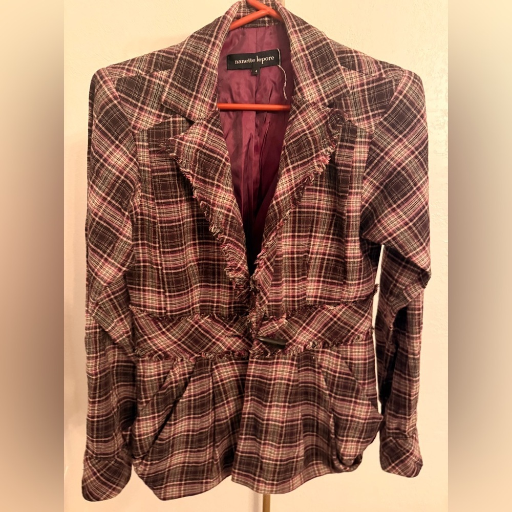 Nanette Lepore Plaid Blazer & Wrap Skirt Set Women’s Size 10